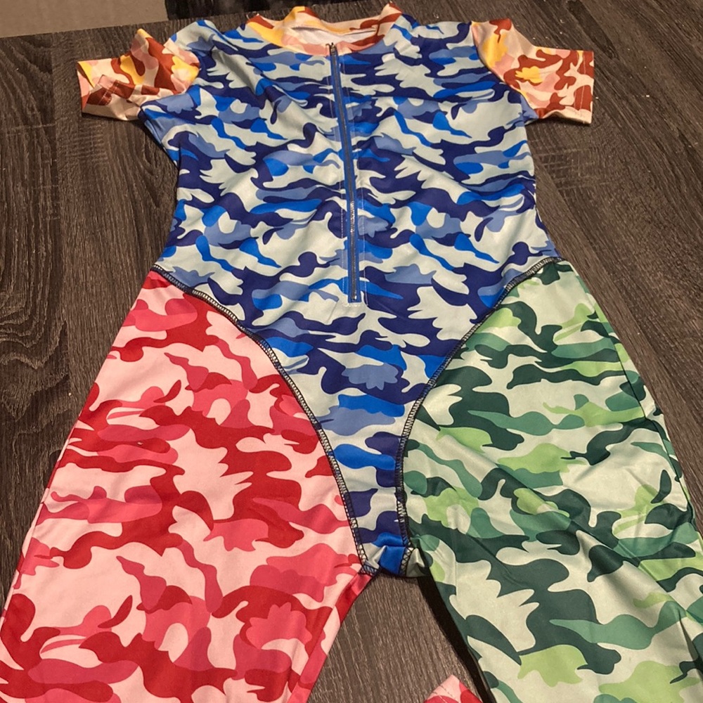 One piece multi color camo outfit